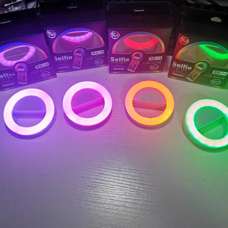 LED Selfie Ring Light For Mobile Phone Lens Portable RGB Colorful Flash Lamp Lights For YouTube Cellphone Live Fill Lighting