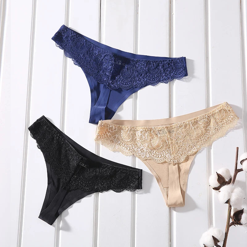 1Pcs Female Thongs Underwear For Woman Sexy Lace Seamless Ice Silk Low-Rise Women's Lingerie Intimates Free Shipping BANNRIOU