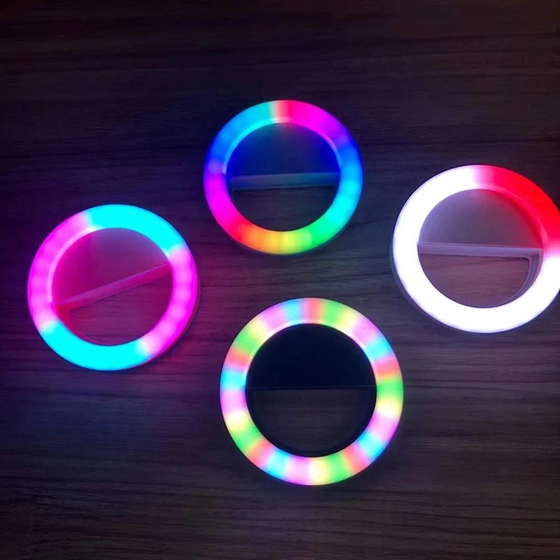 LED Selfie Ring Light For Mobile Phone Lens Portable RGB Colorful Flash Lamp Lights For YouTube Cellphone Live Fill Lighting