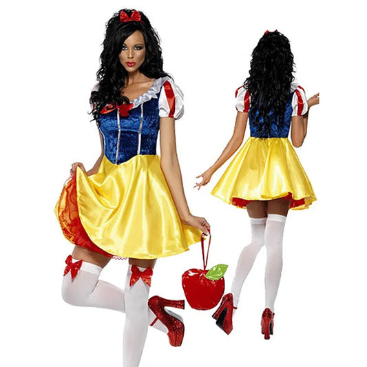 Lady White Snow Costume Classic Fairy Tale Princess Clubwear Roleplay Cosplay Fancy Party Dress Carnival Halloween