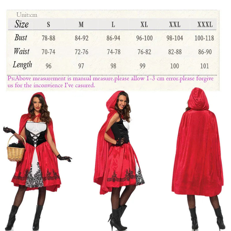 Little Red Riding Hood Costume Adult Cosplay Dress Fancy Party Nightclub Queen Halloween Fantasia Carnival Fairy Cosplay Costume