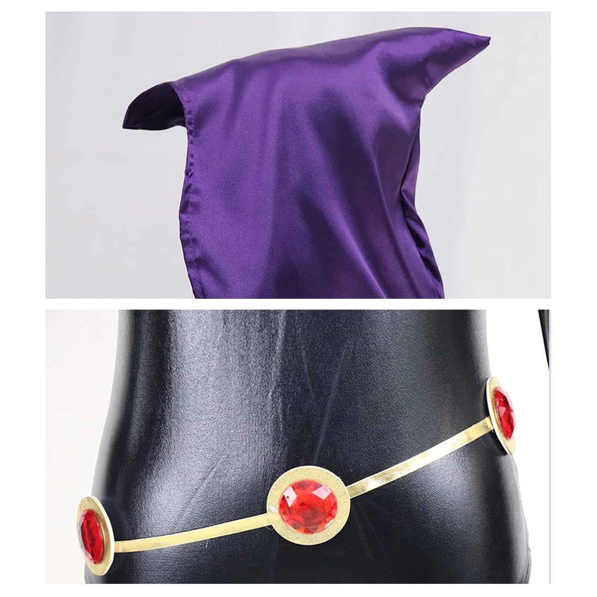 Teen Titans Super Hero Raven Cosplay Costume Women Black Bodysuit Purple Hooded Cloak Jumpsuits Halloween Party Costume