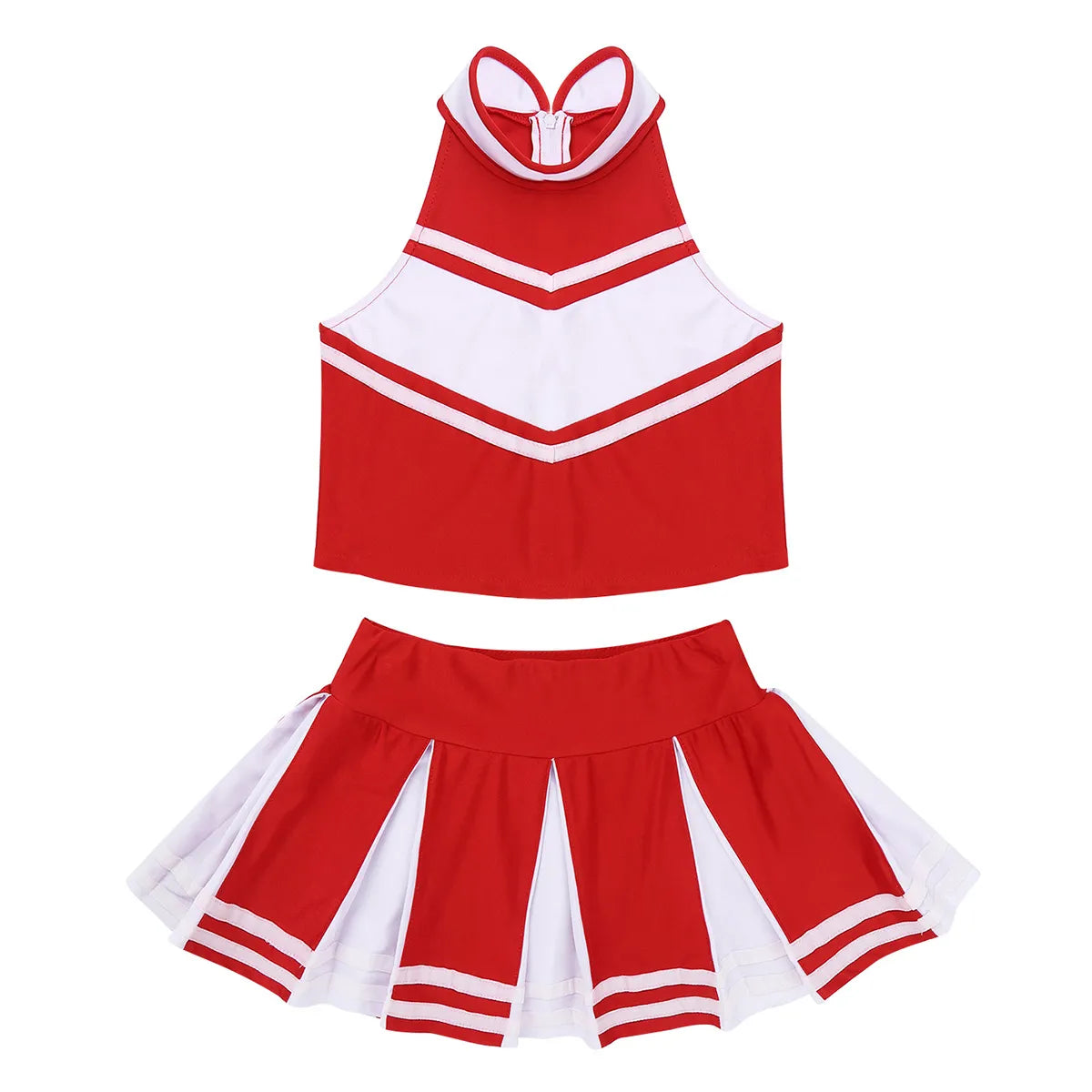 Kids Girls Cheerleading Uniform Tank Tops with Pleated Skirt Set Cheer Dance Stage Performance Costume Halloween Cosplay Outfits