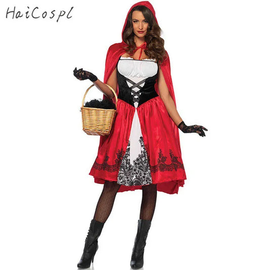 Little Red Riding Hood Costume Adult Cosplay Dress Fancy Party Nightclub Queen Halloween Fantasia Carnival Fairy Cosplay Costume