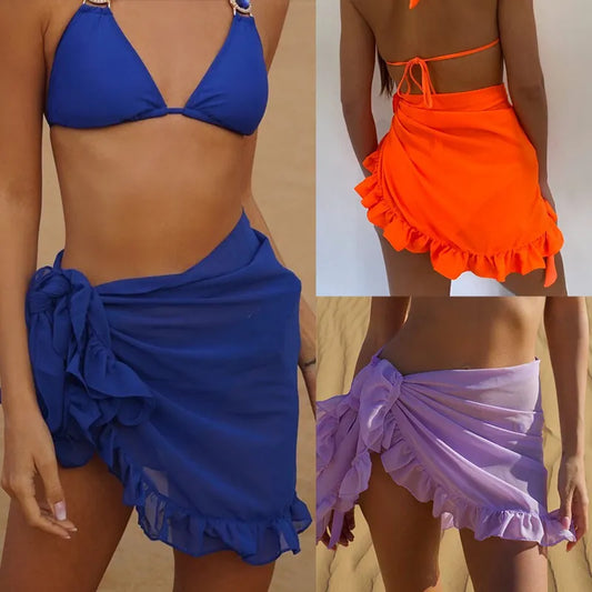 Women Short Sarongs Swimsuit Coverups Beach Bikini Wrap Sheer Short Skirt Chiffon Scarf Cover Ups for Swimwear