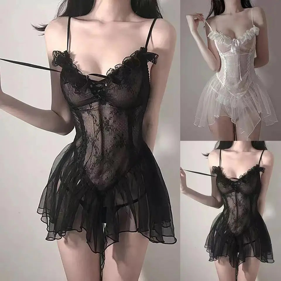 Lingerie Sexy Black Lace Bodysuit  Adult Underwear Erotic Babydoll Sleepwear Slim Dress Lolita Perspective Nightdress Lingerie