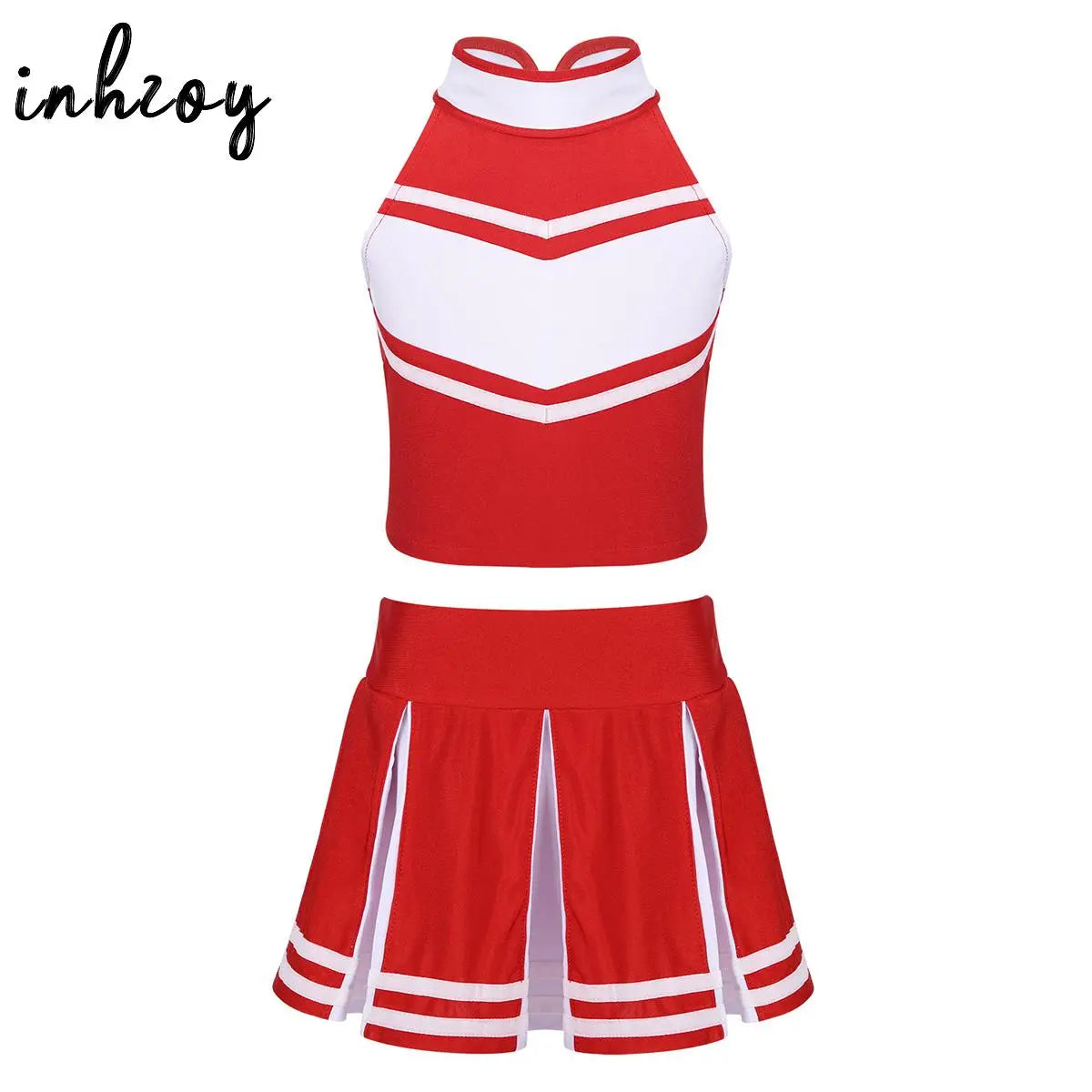 Kids Girls Cheerleading Uniform Tank Tops with Pleated Skirt Set Cheer Dance Stage Performance Costume Halloween Cosplay Outfits