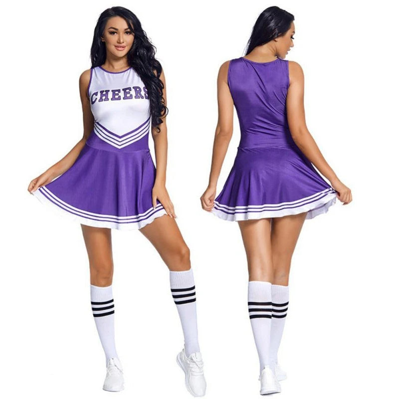 Ladies Cheerleader Costume School Outfits Fancy Dress Cheer Leader Uniform Womens Clothes