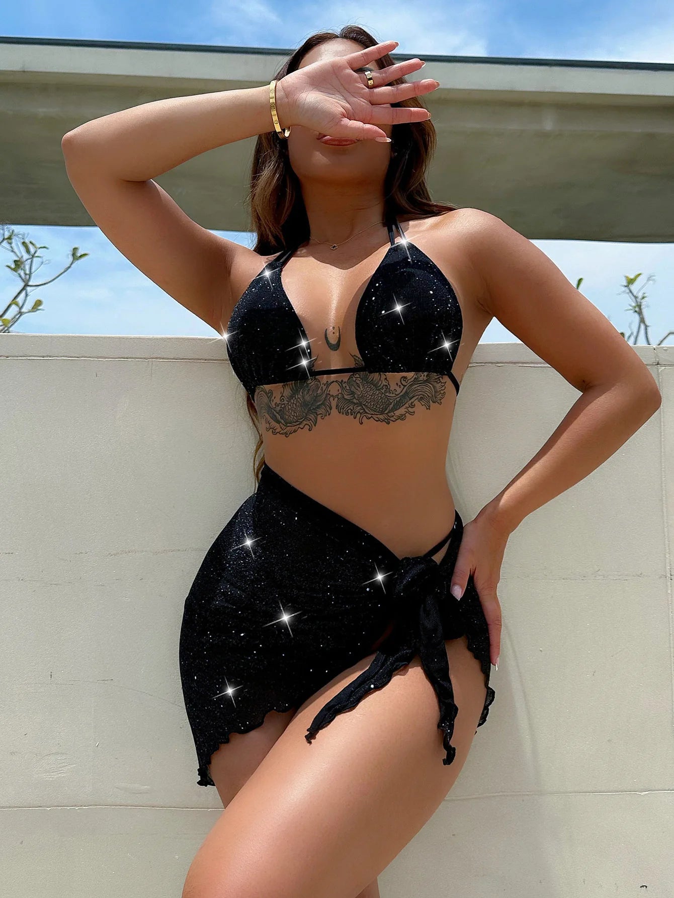 Three-piece Swimsuit Women 2023 Women Bikini Push Up Bikinis Print Swimsuit Female Beachwear Bathing Swimwear Купальник Женский