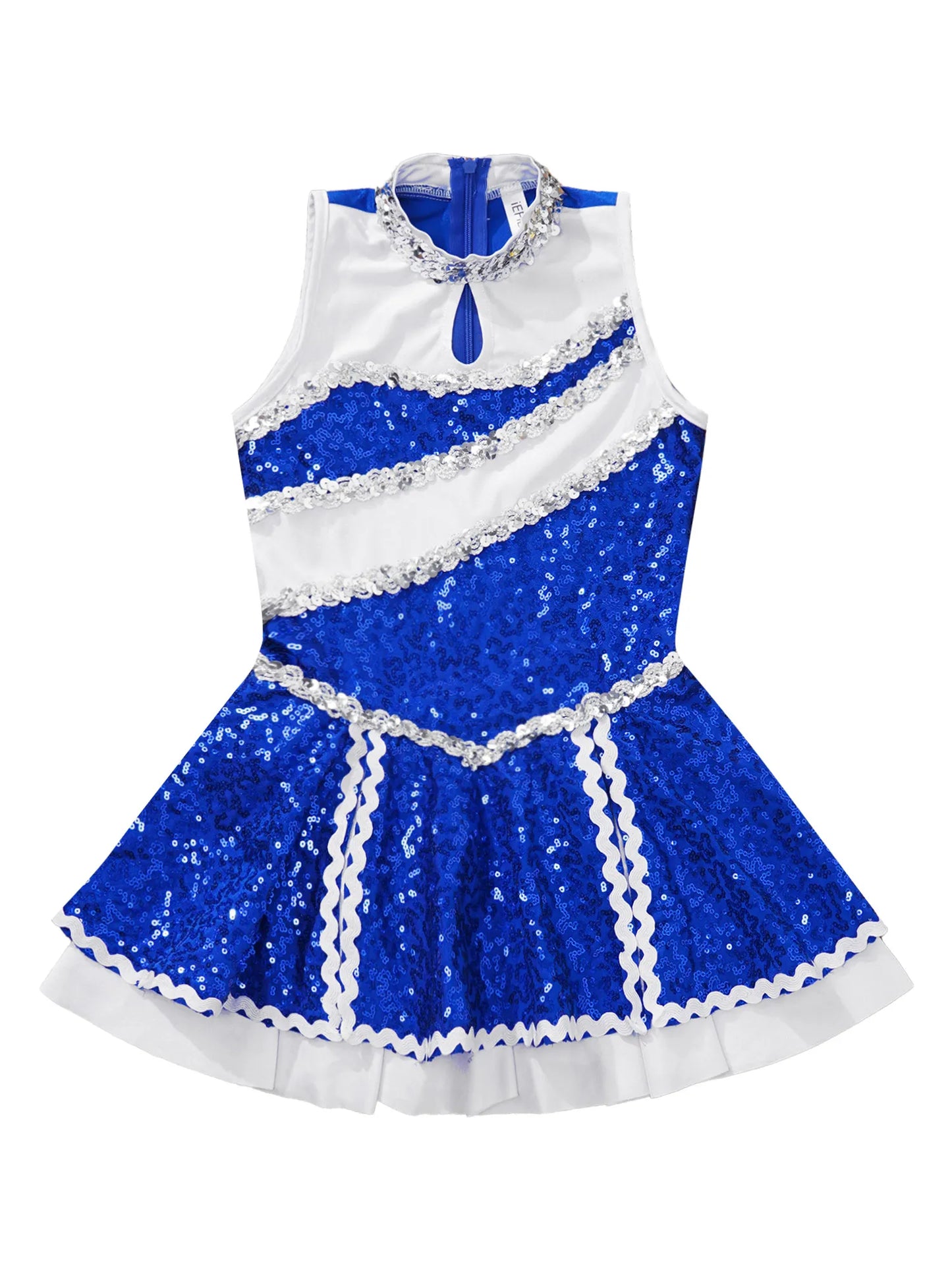 Kids Girls Sequins Dance Cheerleading Outfit Hip Hop Jazz Dance Performance Tutu Dress Leotard Halloween Cheer Leader Costume