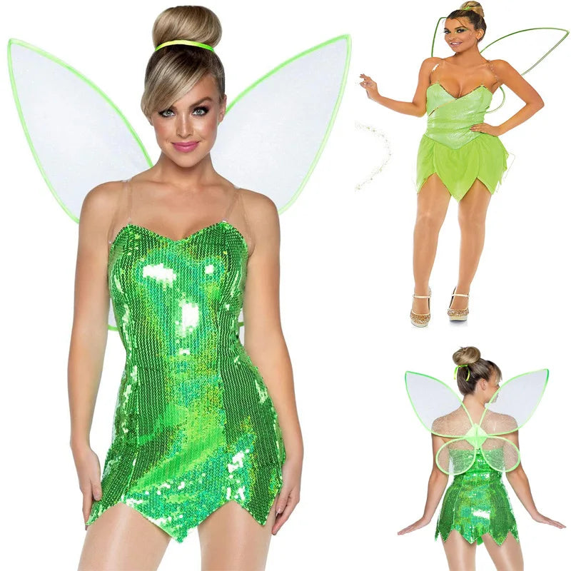 3Colors Elf Cosplay Halloween Costumes For Woman Adults Fairy Wings Fancy Ball Role Play Party Performance Show Princess