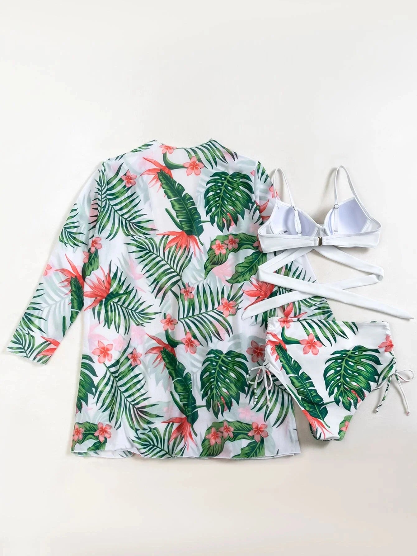 Floral Tropical Bikini 3pack Swimsuit With Kimono Women Three Piece Swimwear 2023 Bikini Set Summer Beach Bathing Suit