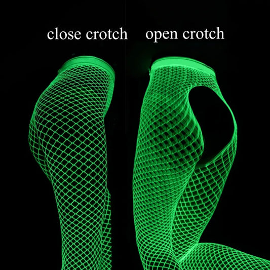 Glow In The Dark Fishnet Stockings Leggings Shining Light Mesh Perspective Pantyhose Hot Pole Dance Nightclub Luminous Socks