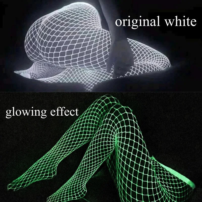 Glow In The Dark Fishnet Stockings Leggings Shining Light Mesh Perspective Pantyhose Hot Pole Dance Nightclub Luminous Socks