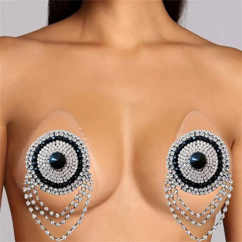 2Pcs/Set Butterfly Zircon Chest Stickers Women Sexy Tassel Bra Pasties Breast Stickers Reusable Rhinestone Star Nipple Covers