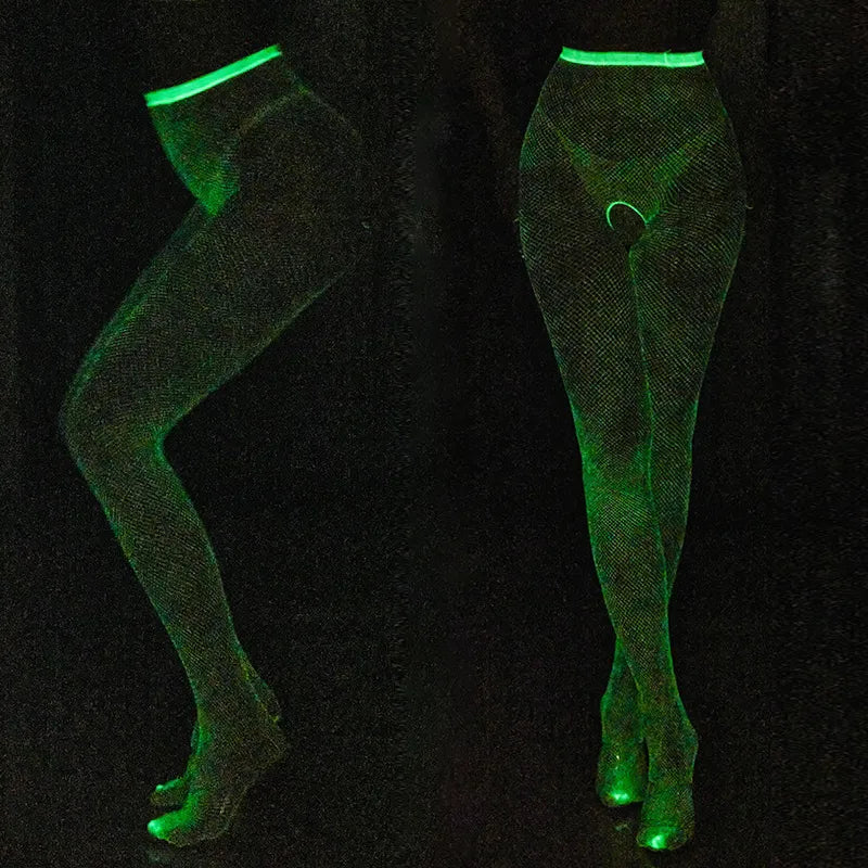 Glow In The Dark Fishnet Stockings Leggings Shining Light Mesh Perspective Pantyhose Hot Pole Dance Nightclub Luminous Socks