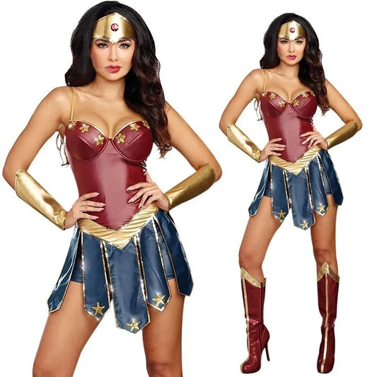 Halloween  Costume Cosplay Superhero Gal Gadot Adult Stage Wonder Super Hero  Leather Star Gem Decoration