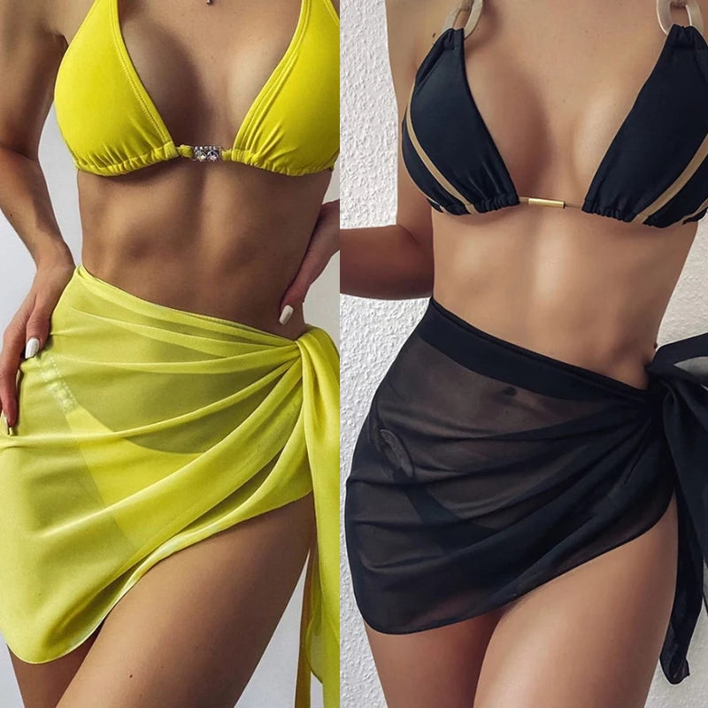 Women Short Sarongs Swimsuit Coverups Beach Bikini Wrap Sheer Short Skirt Chiffon Scarf Cover Ups for Swimwear