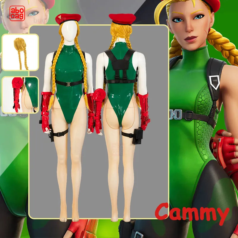 Game StreetFighter Cosplay Anime Cammy Cosplay Jumpsuits Hat Role Play Bodysuit Sexy Woman Uniform Halloween Christmas Carnival