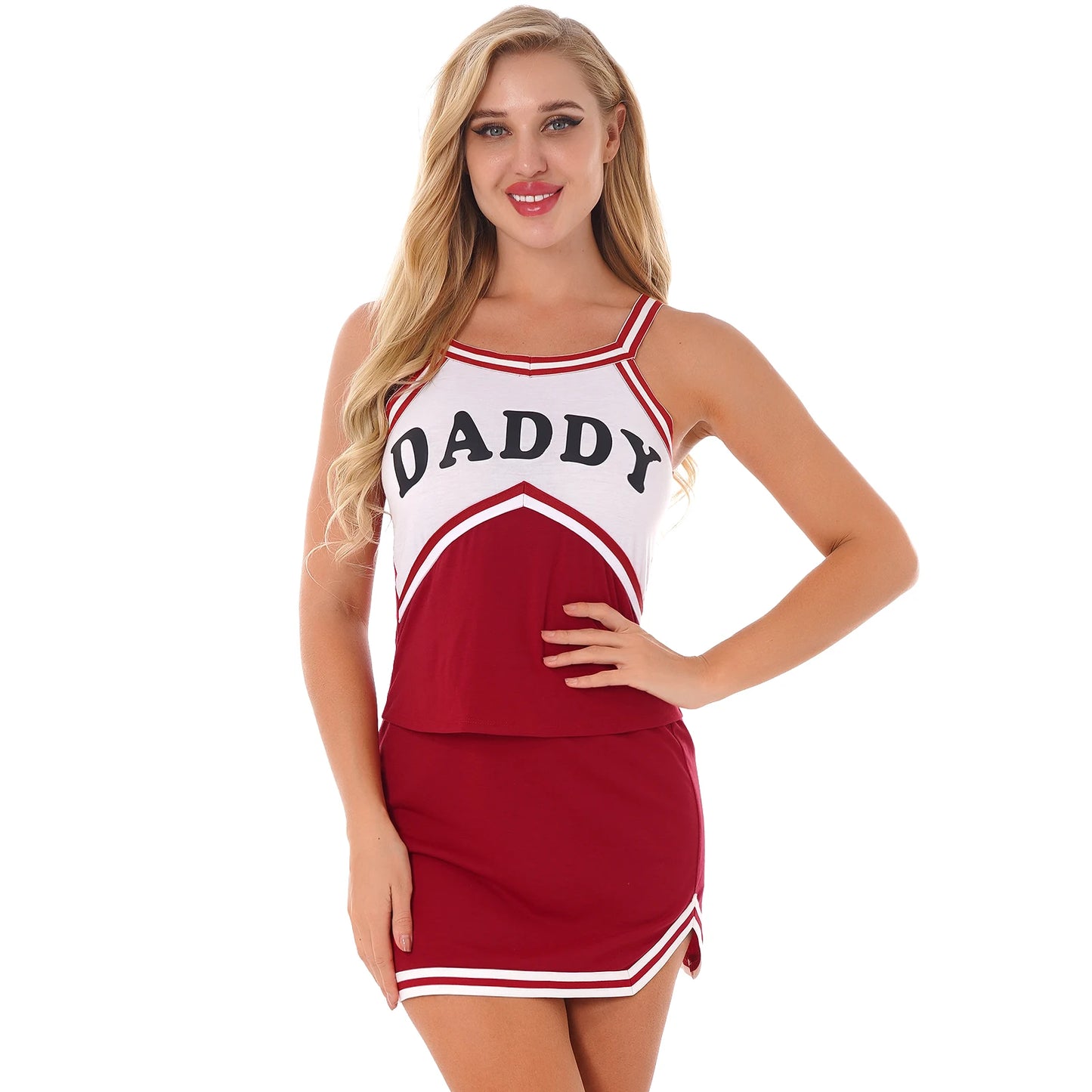 Womens Daddy Schoolgirl Cheer Leader Costume Role Play Uniform Cheerleading Outfits Camisole Vest Top with Short Skirt Set