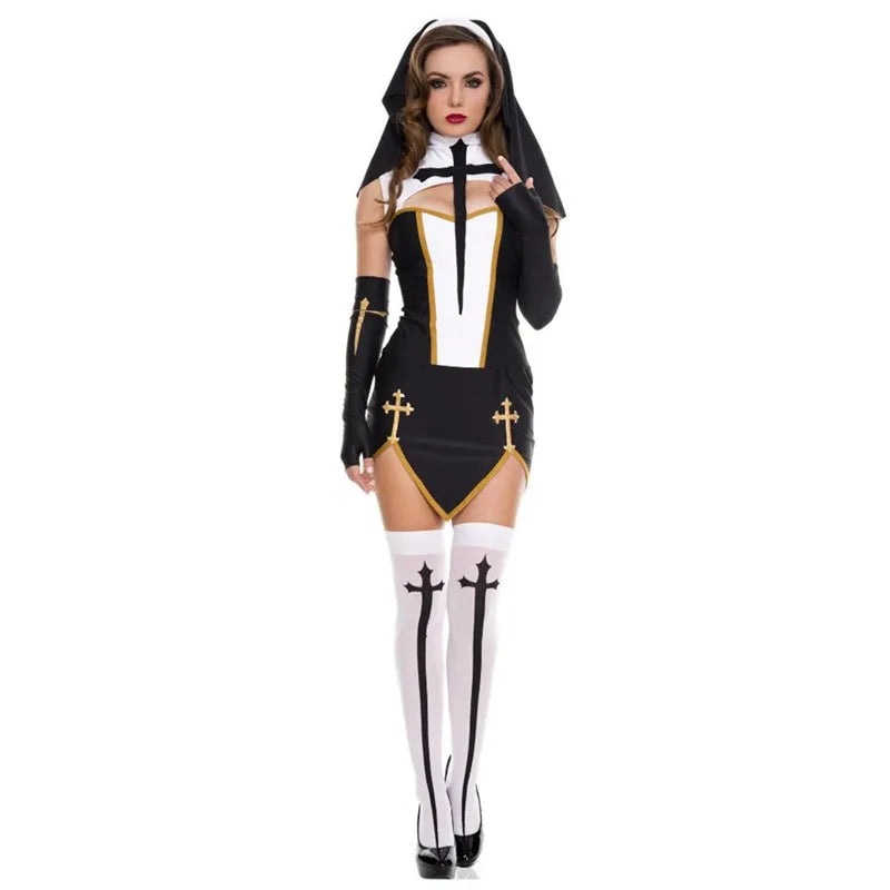 Sexy Nun Sister Costume Halloween Adult Women Missionary Exotic Erotic Fetish Lingerie Fancy Dress