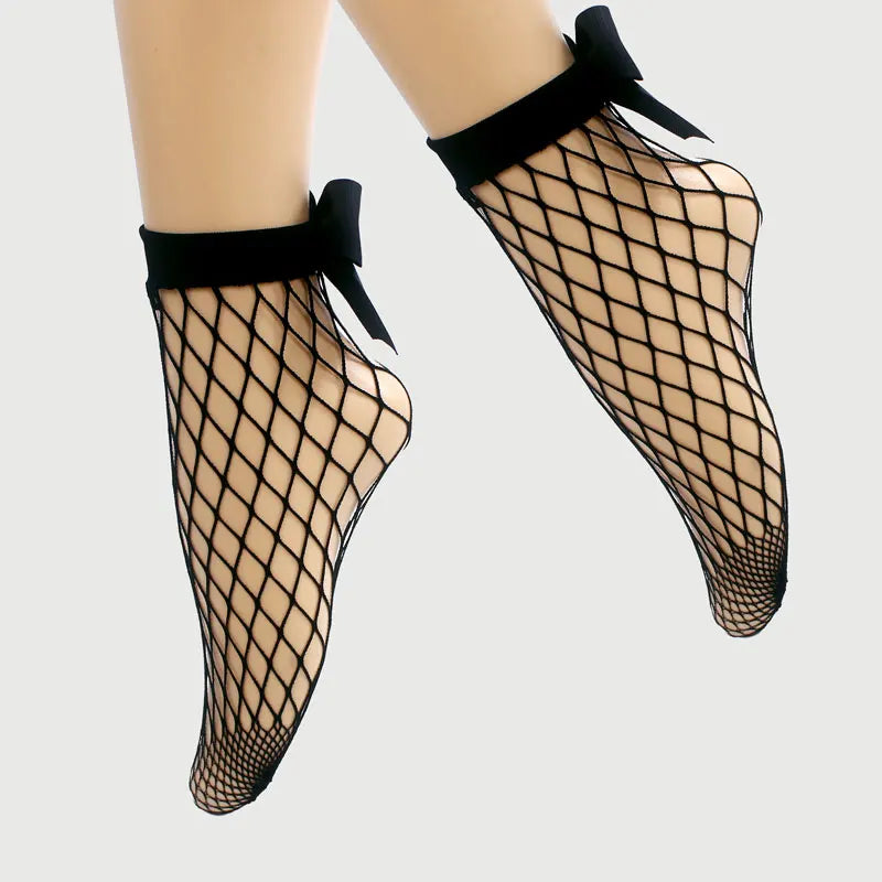 Woman Socks Mesh Socks Bow Fishnet Ankle High Lace Fish Net Vintage Short Fashion Summer Girl kawaii Socks