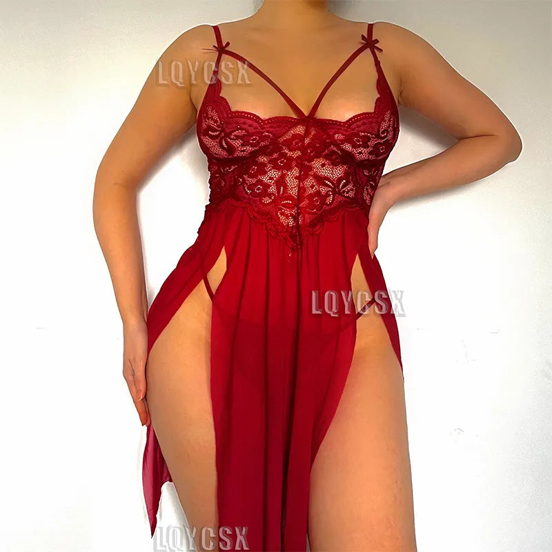 Hot Sexy Lingerie Women's Sleepwear For Sex Babydoll Transparent Lace Dress Sleepwear Sexual Clothes Female Night Underwear