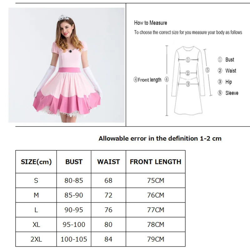 Carnival Halloween Lady Peach Princess Queen Costume Birthday Party Pink Dress Outfit Cosplay Fancy Party Dress