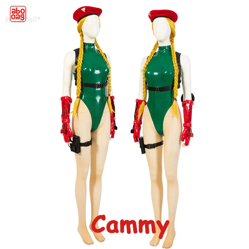 Game StreetFighter Cosplay Anime Cammy Cosplay Jumpsuits Hat Role Play Bodysuit Sexy Woman Uniform Halloween Christmas Carnival