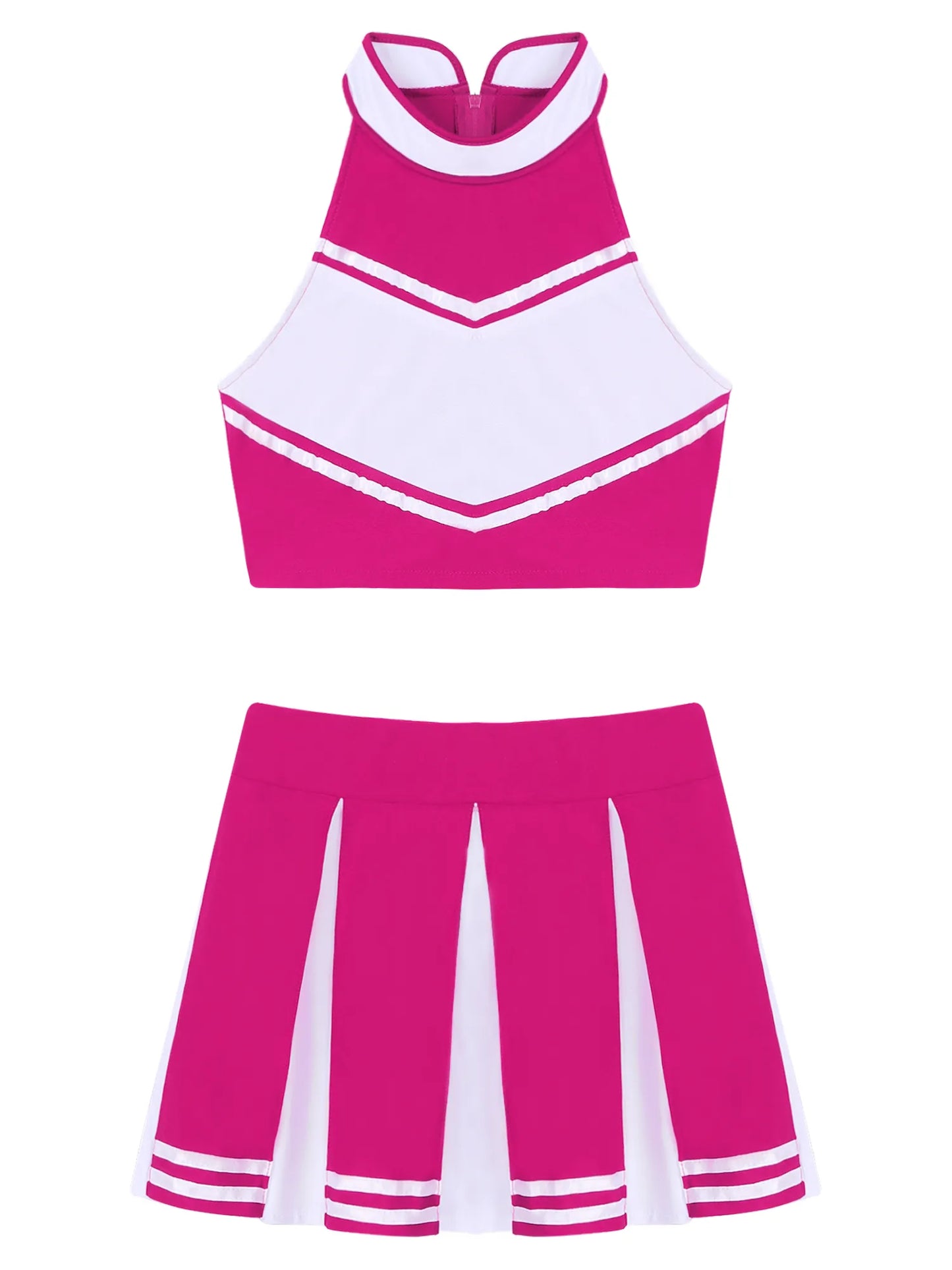 2Pcs Women Cheerleading Cosplay Performance Costume Uniform Outfit Cheer Leader Sleeveless Crop Top with Mini Pleated Skirt