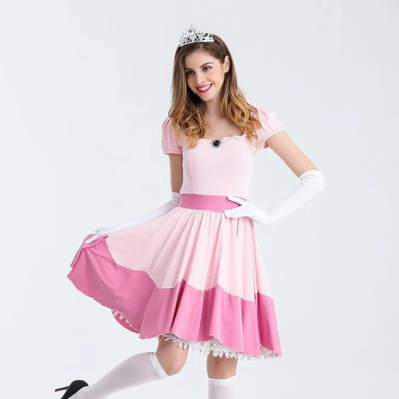 Carnival Halloween Lady Peach Princess Queen Costume Birthday Party Pink Dress Outfit Cosplay Fancy Party Dress