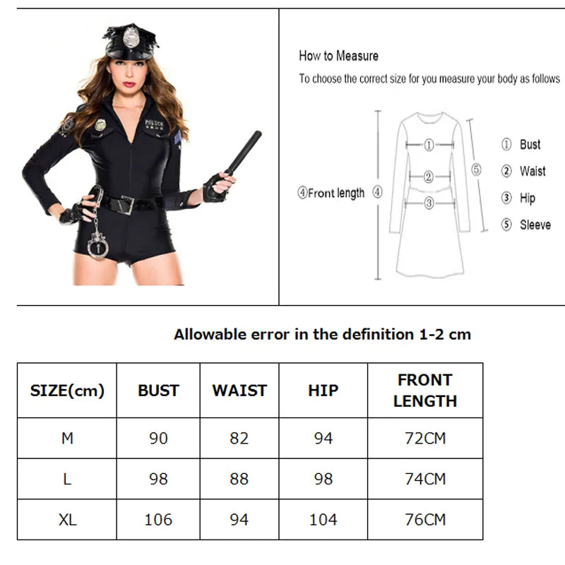 NEW Carnival Halloween Lady Police Sheriff Jumpsuit Costume Clubwear Role Play With Accessories Cosplay Fancy Party Dress