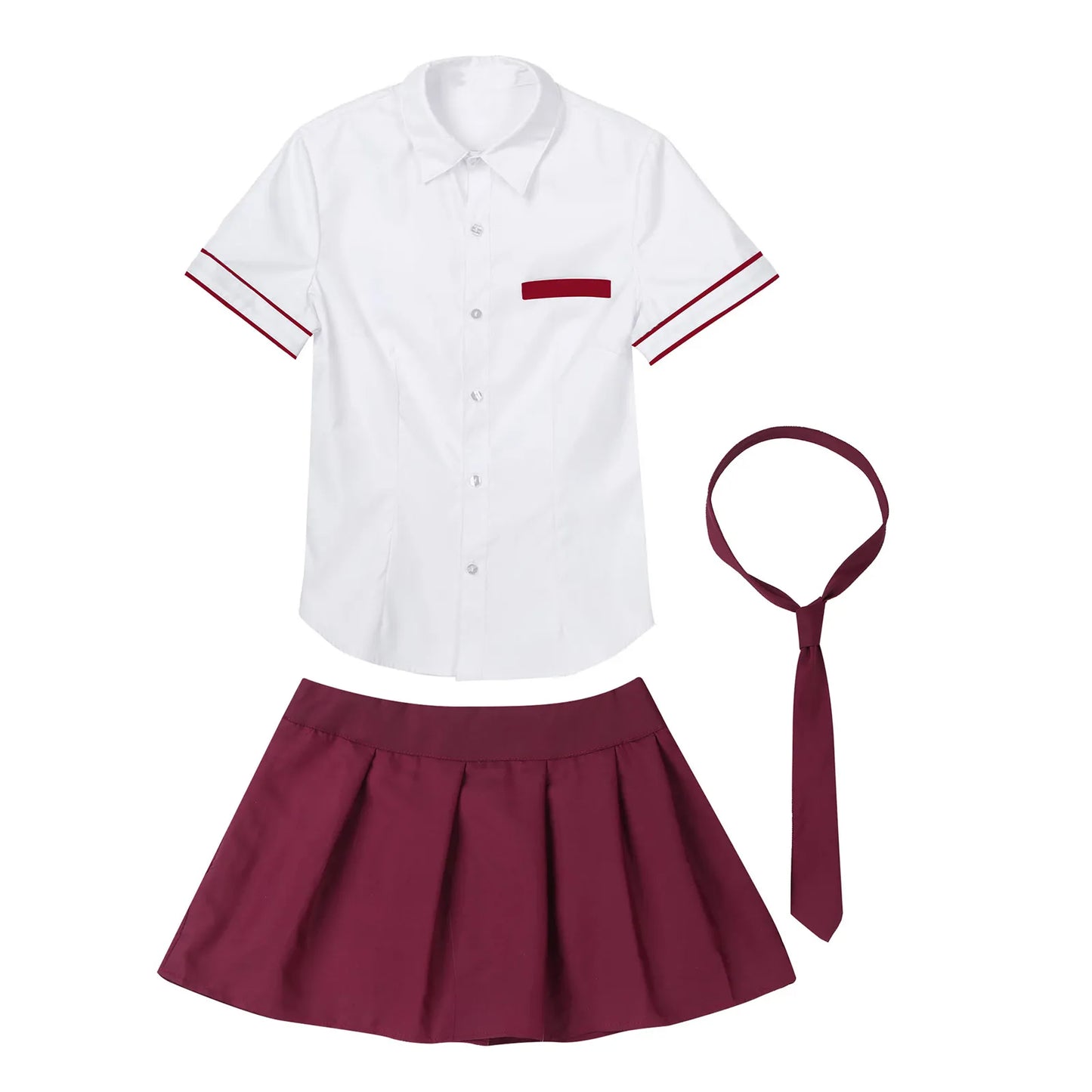 Women's Schoolgirls High School Uniform Short Sleeve Shirt with Plaid Skirt and Tie Anime Sexy Cosplay Costume Cheer Leader Sets