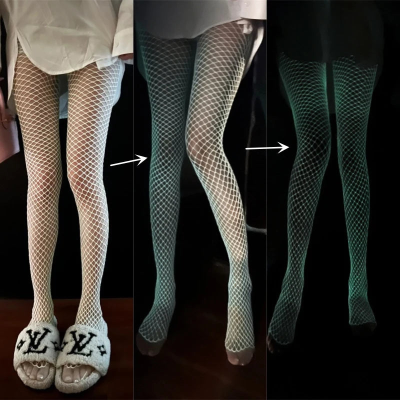 Glow In The Dark Fishnet Stockings Leggings Shining Light Mesh Perspective Pantyhose Hot Pole Dance Nightclub Luminous Socks