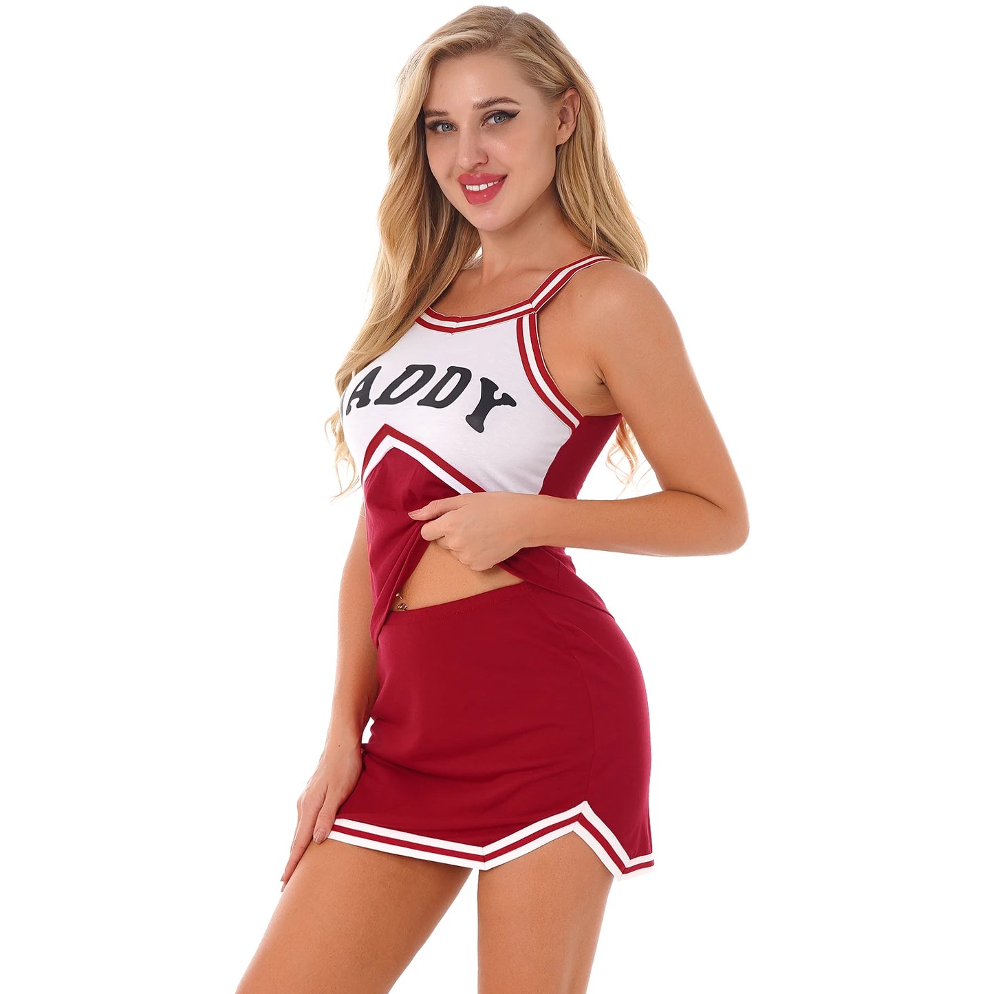 Womens Daddy Schoolgirl Cheer Leader Costume Role Play Uniform Cheerleading Outfits Camisole Vest Top with Short Skirt Set