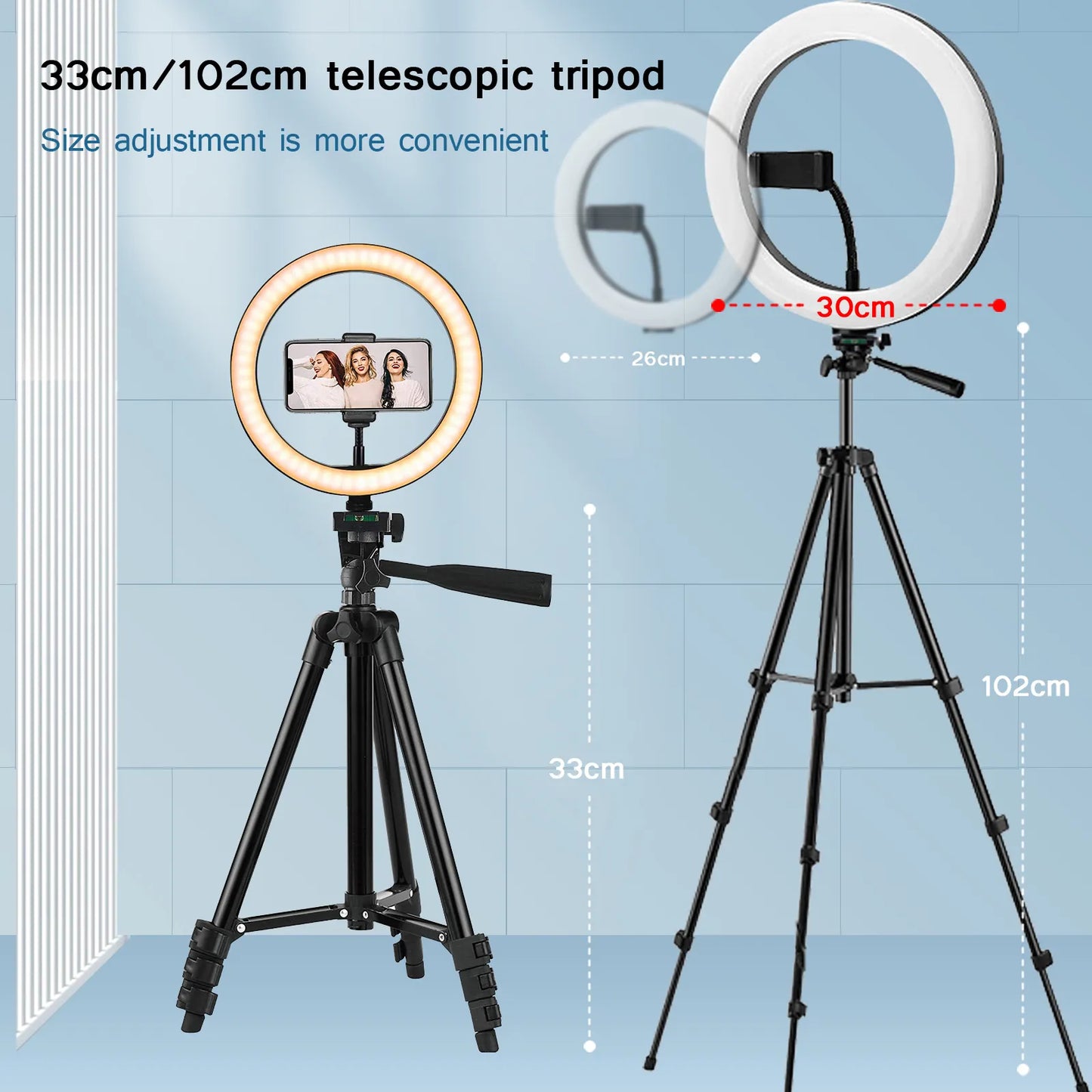 26cm Photo Ringlight Led Selfie Ring Light Phone Remote Control Lamp Photography Lighting With Tripod Stand Holder Youtube Video