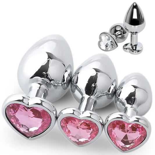 3 Size Anal Plug Heart Stainless Steel Crystal Anal Plug Removable Butt Plug Stimulator Anal Sex Toys Prostate Massager Dildo