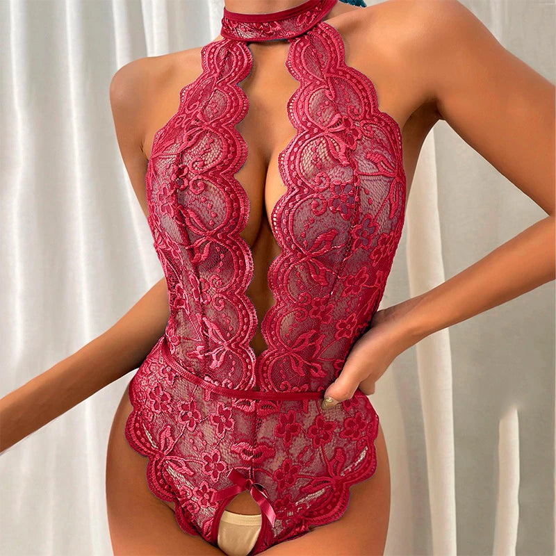 Porno Underwear Open Bra Crotchless Bodysuit For Sex Women Teddy Erotic Lingerie Sexy Costumes Lace Transparent Baby Doll Dress